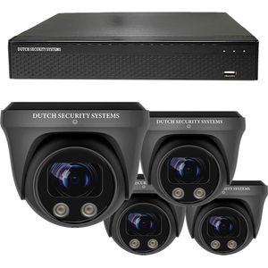 Beveiligingscamera Set - 4x PRO Dome Camera - QHD 2K - Sony 5MP - Zwart - Buiten & Binnen - Met Nachtzicht - Incl. Recorder & App