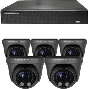 Draadloze Beveiligingscamera Set - 5x PRO Dome Camera - UltraHD 4K - Sony 8MP - Zwart - Buiten & Binnen - Met Nachtzicht - Incl. Recorder & App