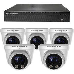 Draadloze Beveiligingscamera Set - 5x PRO Dome Camera - QHD 2K - Sony 5MP - Wit - Buiten & Binnen - Met Nachtzicht - Incl. Recorder & App