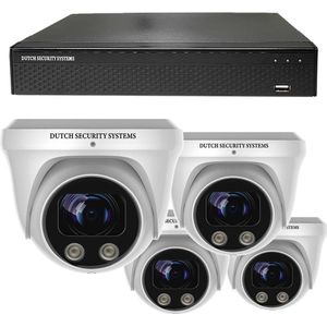 Draadloze Beveiligingscamera Set - 4x PRO Dome Camera - QHD 2K - Sony 5MP - Wit - Buiten & Binnen - Met Nachtzicht - Incl. Recorder & App