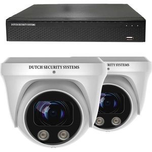 Draadloze Beveiligingscamera Set - 2x PRO Dome Camera - QHD 2K - Sony 5MP - Wit - Buiten & Binnen - Met Nachtzicht - Incl. Recorder & App