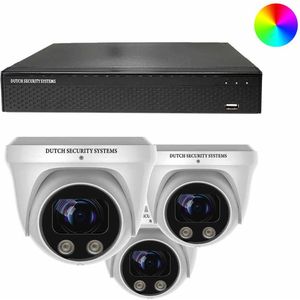 Beveiligingscamera Full Color 4K Ultra HD - Sony 8MP - Set 3x Dome - Wit - Buiten & Binnen - Met Nachtzicht In Kleur - Incl. Recorder & App