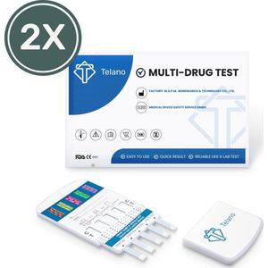 Telano Multidrugstest 5 - Urine Drugstest test op 5 soorten Drugs - Cocaine Cannabis Amphetaminen Ecstasy Heroïne - 2 stuks