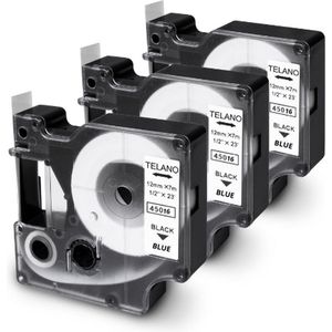 Dappaz Label D1 45016 Compatible voor Dymo LabelManager - Zwart op Blauw - 12 mm x 7 m - S0720450 Label Tape - 3 stuks