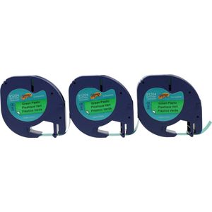 Dappaz - 3 stuks Dymo Compatible LetraTag 91204 Labeltape Zwart op Groen 12 mm x 4 m - Geschikt voor LetraTag Labelprinter S0721640