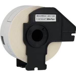 Dappaz - Brother DK-11208 Compatible - Voorgestanst verzendlabel Adreslabel - 38 x 90 mm - 400 labels per rol incl. Houder - Zwart op wit - Geschikt voor Brother Printer QL - 1 stuks - Papier
