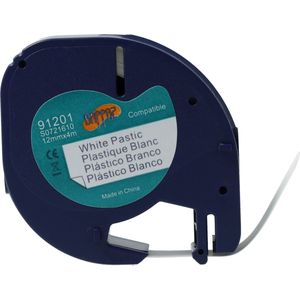 Dappaz - Dymo Compatible Label tape 91201 Zwart op Wit - 12 mm x 4 m - Geschikt voor Dymo LetraTag Labelprinter - S0721610 - 1 stuk