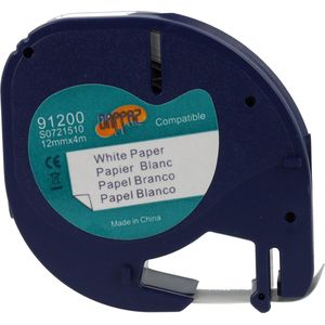 Dappaz - Compatible Label tape Papier 91200 Geschikt voor Dymo LetraTag Labelprinter - Zwart op Wit - 12 mm x 4 m - S0721510 - 1 stuk