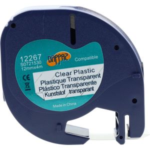 Dappaz - Compatible Dymo Plastic label tape 12267 - Zwart op Transparant 12mm x 4m - Geschikt voor Dymo LetraTag - S0721530 - 1 stuk