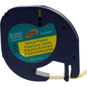 Dappaz - Dymo Compatible 91202 Plastic Label tape - Zwart op Geel - Geschikt voor Dymo LetraTag Labelprinter - 12 mm x 4 m – S0721620 - 1 stuk