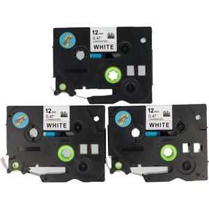 Dappaz - 3 stuks Compatible Brother Tze-231 TZ-231 Label Tape - Zwart op Wit - 12mm x 8m - Geschikt voor Brother P-touch