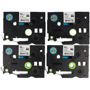 Dappaz - 4 stuks Compatible Brother Tze-231 TZ-231 Label Tape - Zwart op Wit - 12mm x 8m - Geschikt voor Brother P-touch