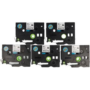 Dappaz - 5 stuks Compatible Brother Tze-231 TZ-231 Label Tape - Zwart op Wit - 12mm x 8m - Geschikt voor Brother P-touch