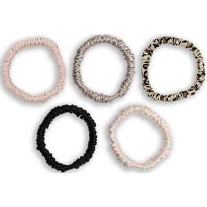 Lajetti - 100% Zijden Haarelastiek Set 5 Kleuren - Silk Skinny Zijde Scrunchie Moerbei