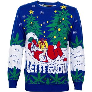 Kersttrui met Wiet en Spacende Kerstman - Maat S - Gebreide kersttrui - Heren kersttrui - Dames kersttrui - Foute kersttruien - Kerst outfit - Kerstkleding - Lelijke kersttrui - Gekke kersttrui -