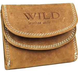 Wild Leather Only !!! Kleine Portemonnee Unisex Buffelleer Lichtbruin - (RS-5001-13) - 9.5x8cm -
