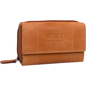 Wild Leather Only !!! Portemonnee Dames Hunter Leer Camel - (WDST-2013-40) - 14x3x8,5cm -