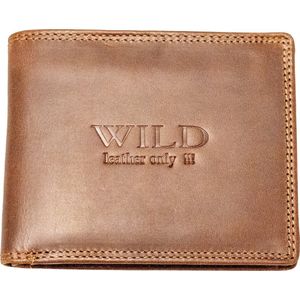 Wild Leather Only !!! Portemonnee Heren Hunter Leer Donkerbruin - ( WHRS-025-15) - Billfold - 11.5x2.5x9.5cm -