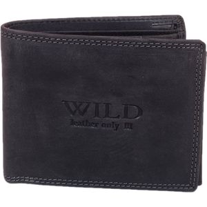 Wild Leather Only !!! Portemonnee Heren Hunter Leer Zwart -Billfold - (WHRS-028-6) -11.5x2.5x9.5cm-