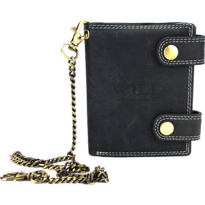 Wild Leather Only !!! Portemonnee Heren Buffelleer Zwart - Billfold - Staand Model - ( RS401NC-6) -9.5x2x12cm -