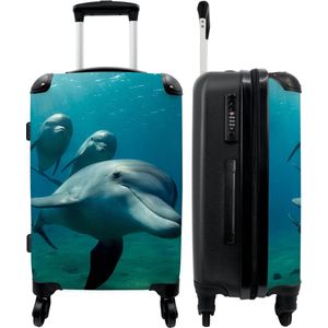 NoBoringSuitcases.com® Koffers Trolley Kinderkoffer Travel Suitcase Large Dolfijn - Dieren - Water - Blauw - 67x43x25cm