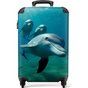 NoBoringSuitcases.com - Blauwe Fotokoffer - 55x40x20 cm en 55x35x25 cm - Suitcase cabin - Trolley handbagage dolfijn - Carryon koffer - Valiezen met wieltjes volwassenen - Reiskoffer op wielen blauw - Kleine rolkoffer lichtgewicht - Weekendtas