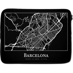 Laptophoes 15.6 inch - Stadskaart - Barcelona - Plattegrond - Kaart - Laptop sleeve - Binnenmaat 39,5x29,5 cm - Zwarte achterkant