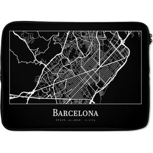 Laptophoes 13 inch - Stadskaart - Barcelona - Plattegrond - Kaart - Laptop sleeve - Binnenmaat 32x22,5 cm - Zwarte achterkant