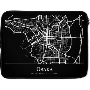 Laptophoes 17 inch - Plattegrond - Kaart - Osaka - Stadskaart - Laptop sleeve - Binnenmaat 42,5x30 cm - Zwarte achterkant
