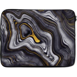 Laptophoes 15.6 inch - Stenen - Agaat - Geode - Marmer print - Laptop sleeve - Binnenmaat 39,5x29,5 cm - Zwarte achterkant
