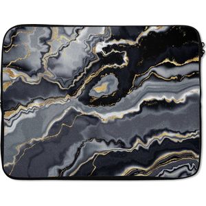 Laptophoes 15.6 inch - Glitter - Goud - Marmer print - Agaat - Geode - Laptop sleeve - Binnenmaat 39,5x29,5 cm - Zwarte achterkant