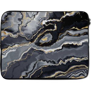 Laptophoes 17 inch - Glitter - Goud - Marmer print - Agaat - Geode - Laptop sleeve - Binnenmaat 42,5x30 cm - Zwarte achterkant