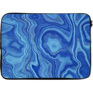 Laptophoes 13 inch - Blauw - Agaat geode - Stenen - Marmer print - Laptop sleeve - Binnenmaat 32x22,5 cm - Zwarte achterkant