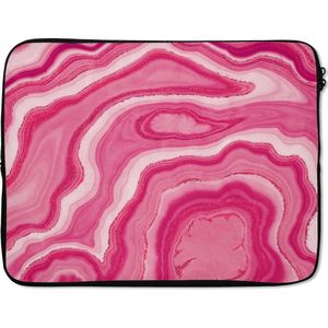 Laptophoes 17 inch - Roze - Geode - Agaat steen - Edelstenen - Laptop sleeve - Binnenmaat 42,5x30 cm - Zwarte achterkant