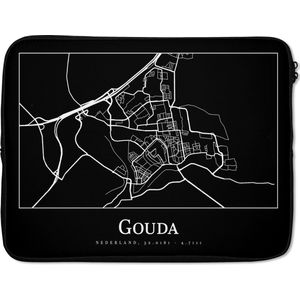 Laptophoes 15.6 inch - Gouda - Kaart - Stadskaart - Plattegrond - Laptop sleeve - Binnenmaat 39,5x29,5 cm - Zwarte achterkant