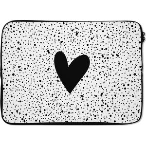 Laptophoes 13 inch - Hartje - Design - Wit - Laptop sleeve - Binnenmaat 32x22,5 cm - Zwarte achterkant