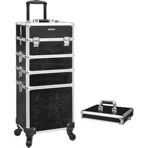 Cosmeticakoffer, Aluminiumtrolley, Case Croco, 7-İn-1, Zwart