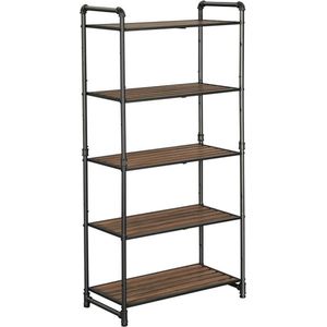 Industrieel Boekenrek / Stellingkast met 5 Planken Zwart/Bruin
