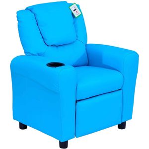 Zaza Home Kinderfauteuil, Mini-Fauteuil, Kinderbank Voor 3-6 Jaar, Ligfunctie, İngebouwde Bekerhouder, Blauw, 62 X 56 X 69 Cm