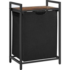 Wasmand met Plank – Uittrekbare Waszak – Metalen Frame – 65L – Vintage Bruin/Zwart