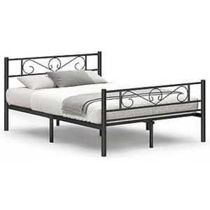 Metalen bedframe met dubbele bedframe, geschikt voor matras 140 x 190 cm, voor kinderen kinderen kinderen, geen doosveer vereist, gemakkelijke montage, voor kleine ruimtes, zwart