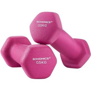 Dumbbells set van 2, 2 x 0,5 kg halters met matte neopreen coating niet-slip fitness krachttraining voor thuisgymroze roze