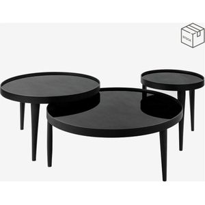 Bijzettafel Zwart M, Salontafel, Onyx rond, 70x47 cm, koffietafel, 3 potige middelgrote tafel, bronzen effect, glasplaat, zwart