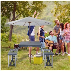 Zaza Home ALU camping tafel picknick bank zitting groep tuin tafel met 4 stoelen opvouwbaar donkergrijs