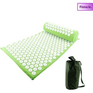Finnacle - 73X42.5 cm Yoga - Acupressuur Mat En Kussen Set - Licht groen - Nek Voet Massager Pijn Stress Acupunctuur mat