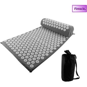 Finnacle - 73X42.5 cm Yoga Acupressuur Mat En Kussen Set - Grijs - Nek Voet Massager Pijn Stress Acupunctuur mat