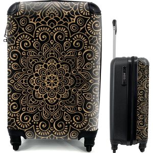 MuchoWow® Koffer - Gouden patroon op een zwarte achtergrond - Past binnen 55x40x20 cm en 55x35x25 cm - Handbagage - Trolley - Cabin Size - Print