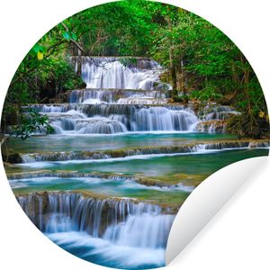 WallCircle - Behangcirkel - Waterval - Natuur - Bomen -50x50 cm - Zelfklevend behang - Behangcirkel zelfklevend - Cirkel behang - Behang rond