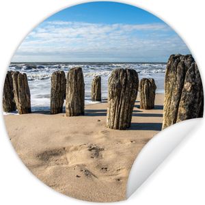 Behangcirkel - Zelfklevend behang - Strand - Zee - Golf - Kamerdecoratie - ⌀ 140 cm - Behangcirkel zelfklevend - Behang cirkel - Rond behang - Cirkel behang