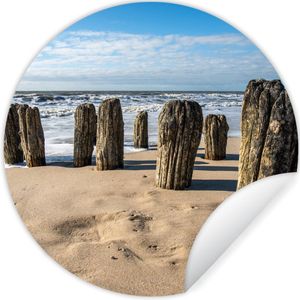Behangcirkel - Zelfklevend behang - Strand - Zee - Golf - Kamerdecoratie - 140x140 cm - Behangcirkel zelfklevend - Behang cirkel - Rond behang - Cirkel behang
